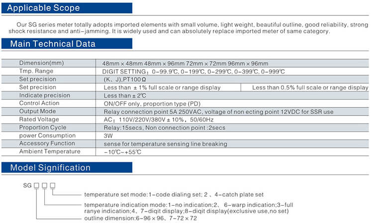 SG-642 96mm K J Pt100 Sensor Adjustion Digital Industrial Temperature Controller