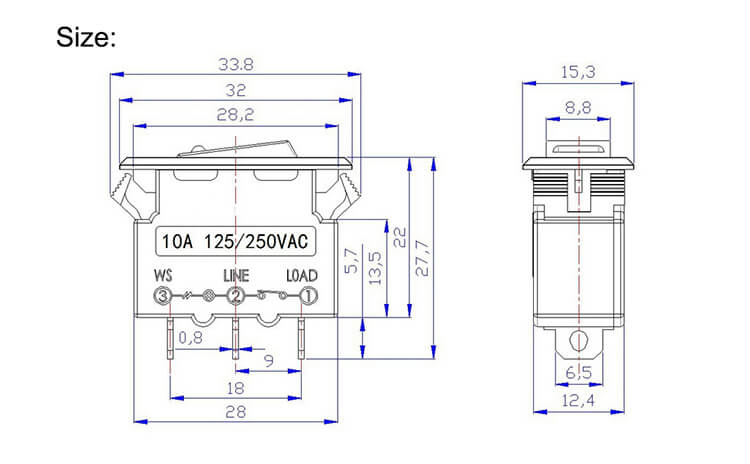 15A Overload 10A 250V over Current Protection Ship Type Switch with Light