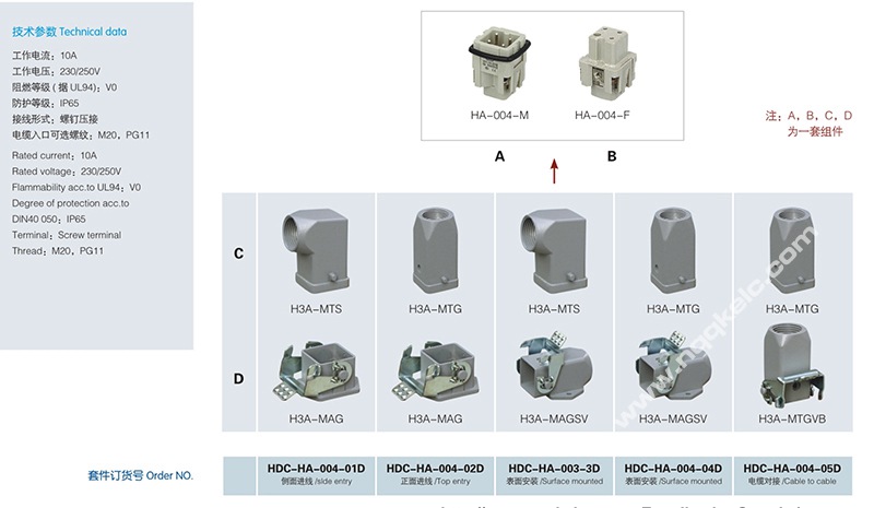 HA series 4 Poles of connector heavy duty power connector